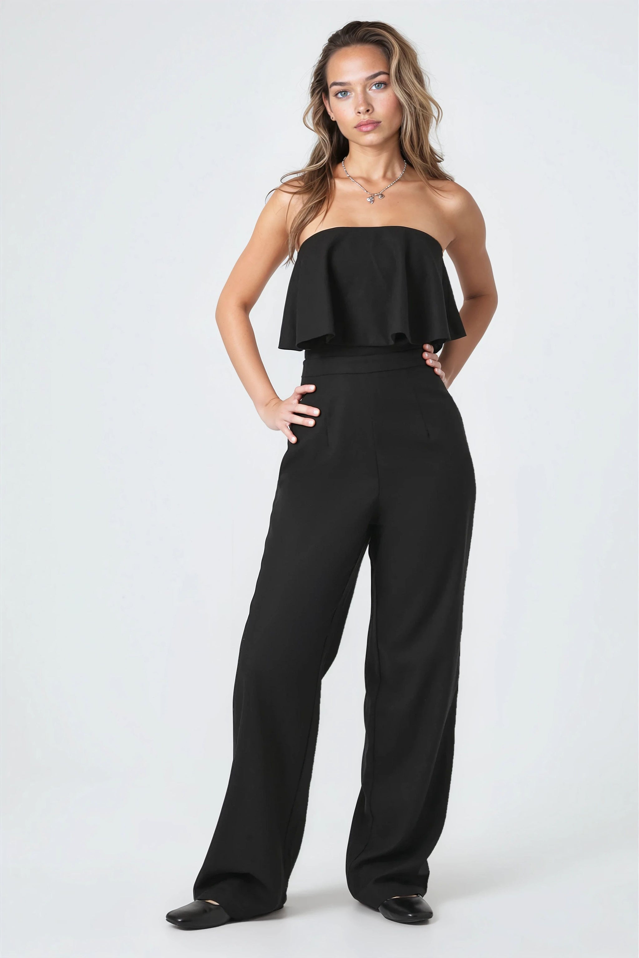 Flounce Wide-Leg Tube Jumpsuit