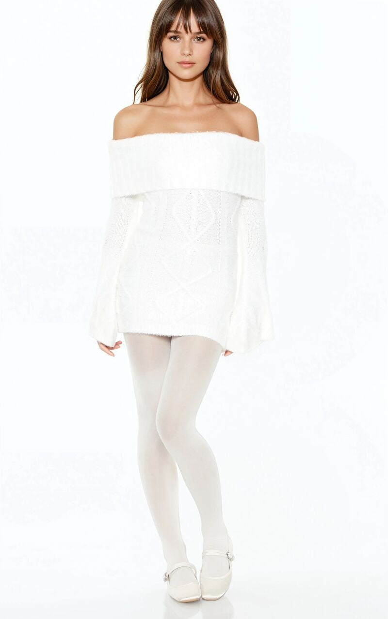 Off-the-Shoulder Mini Sweater Dress EGRET / M Off-the-Shoulder Mini Sweater Dress EGRET / M