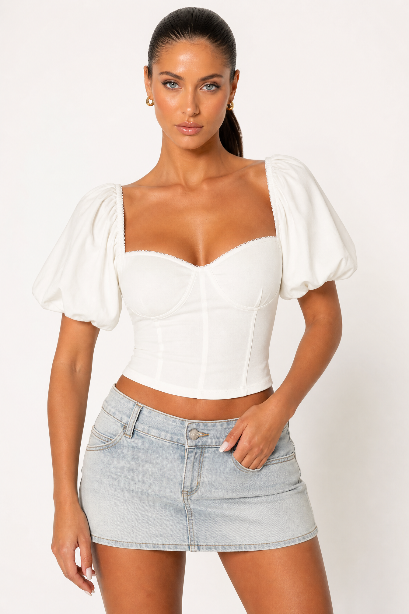 Jersey Knit Puff-Sleeve Top Jersey Knit Puff-Sleeve Top