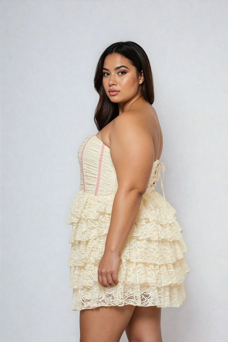 Plus Size Strapless Lace Fit & Flare Mini Dress