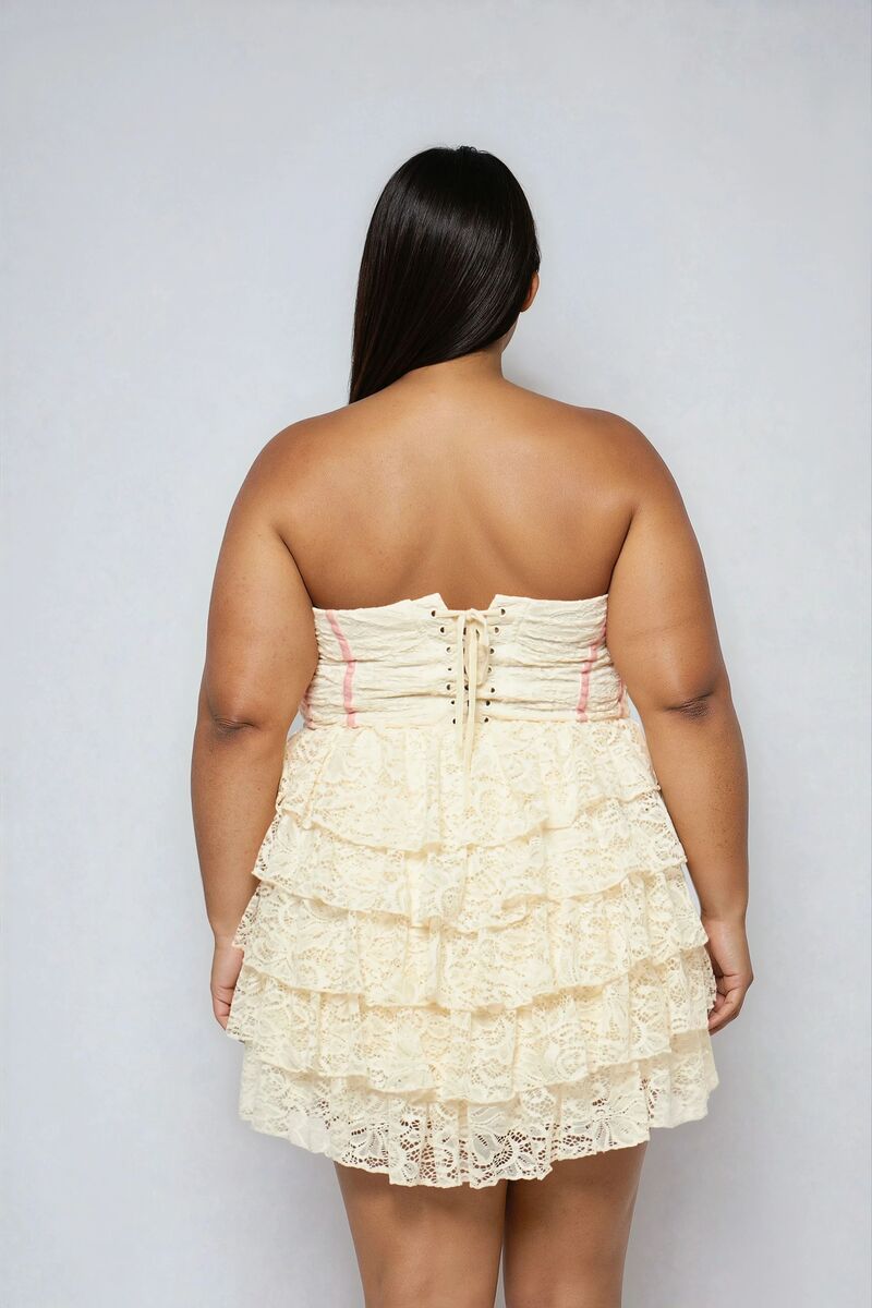 Plus Size Strapless Lace Fit & Flare Mini Dress