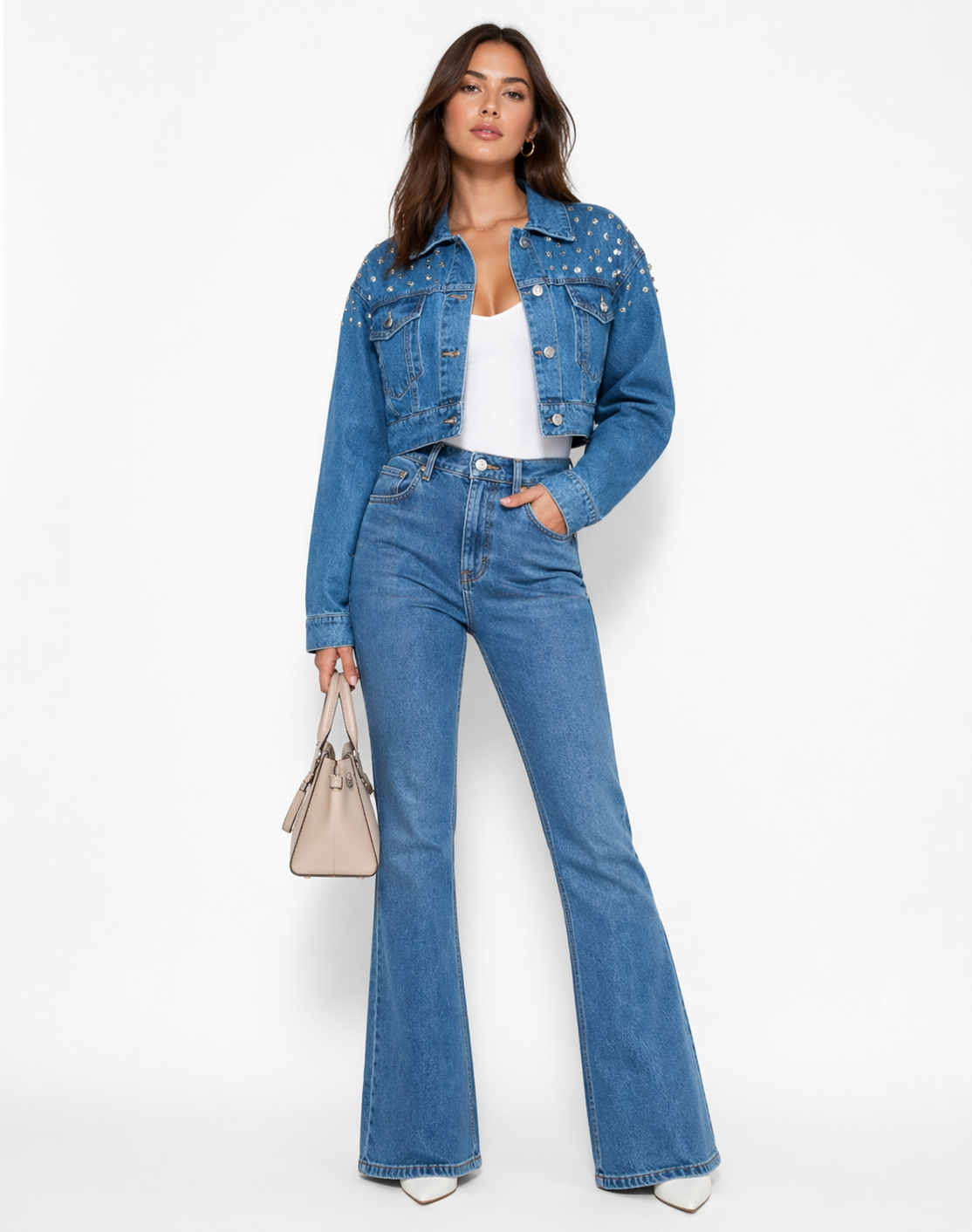 Cropped Rhinestone Denim Jacket Cropped Rhinestone Denim Jacket
