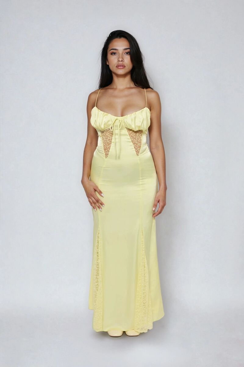 Satin Lace-Panel Maxi Dress