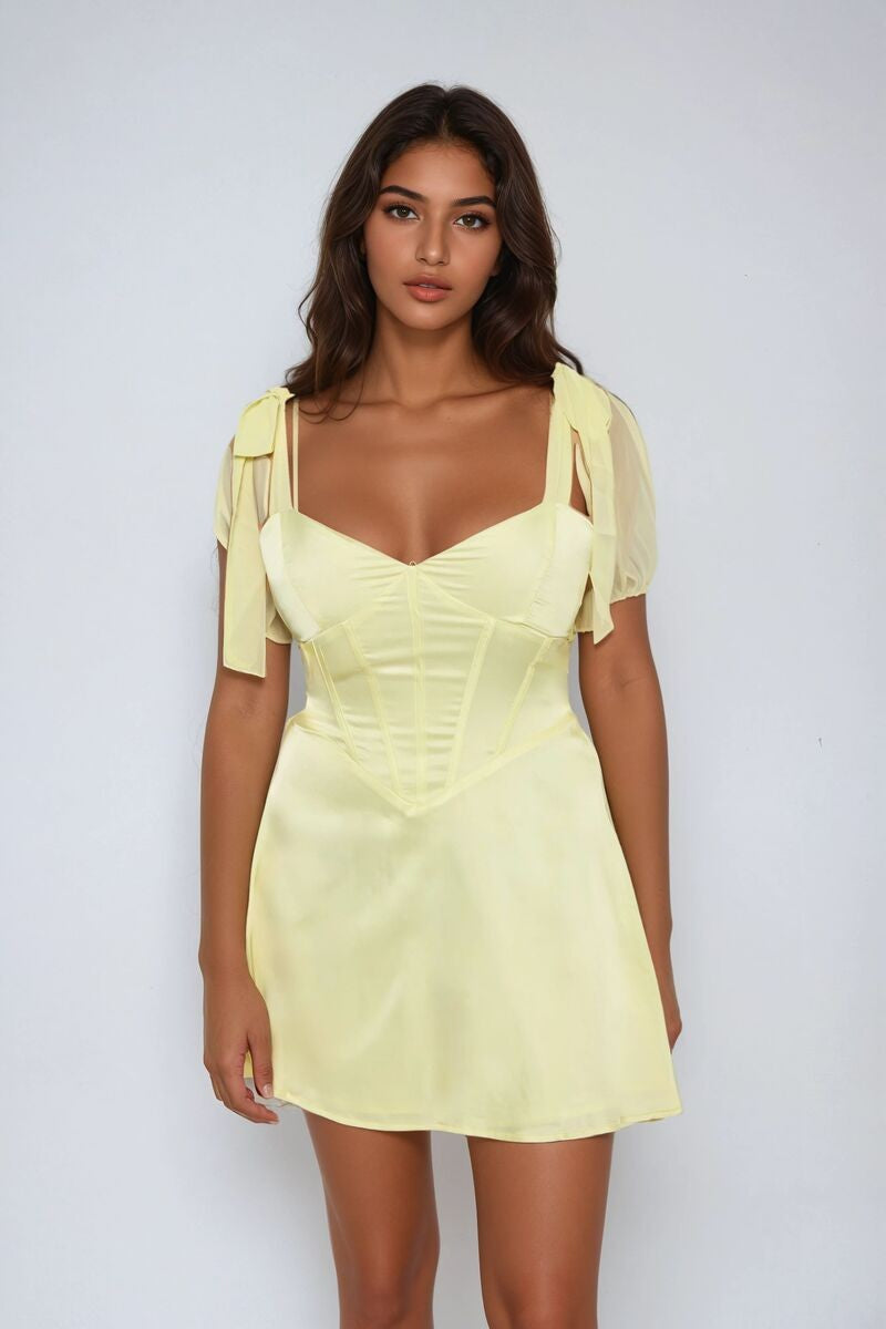 Satin Bow-Strap Corset Mini Dress