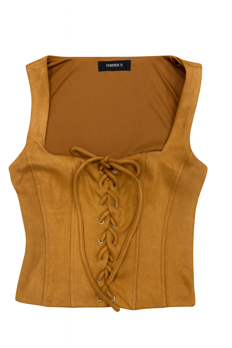 Faux Suede Lace-Up Corset Top