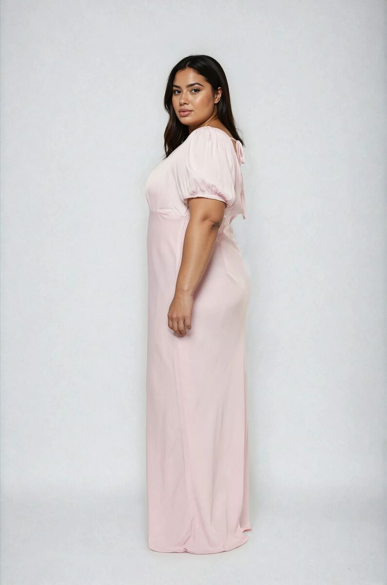 Plus Size Satin Puff-Sleeve Maxi Dress