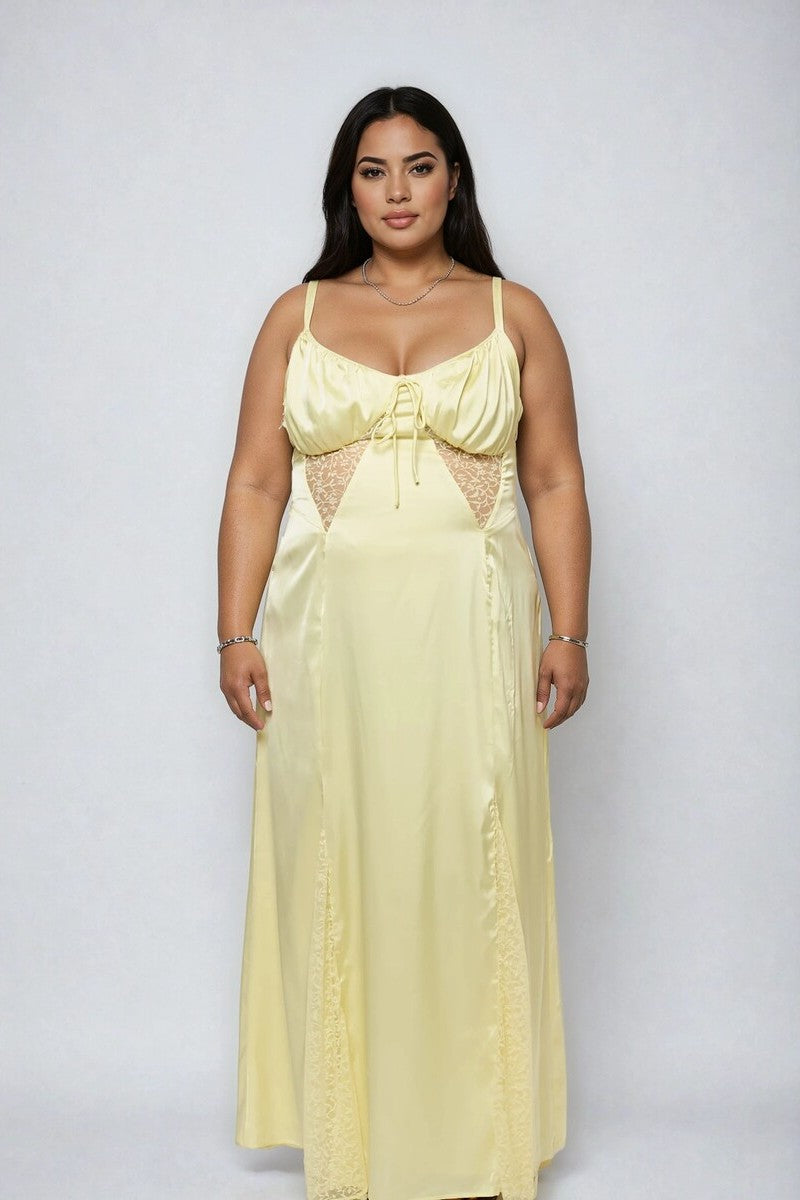 Plus Size Satin Lace Inset Maxi Dress