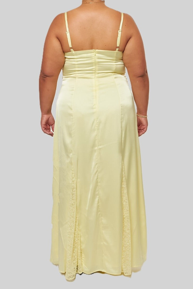 Plus Size Satin Lace Inset Maxi Dress