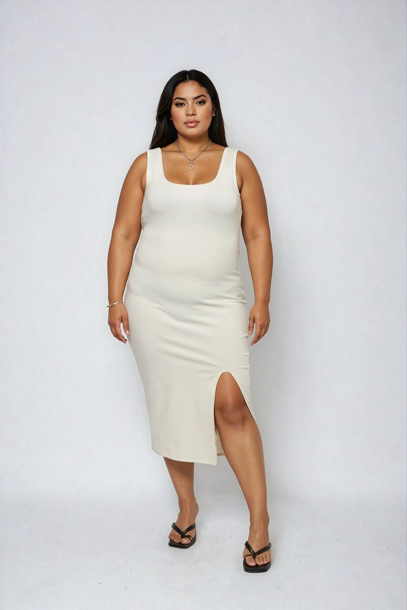 Plus Size Ponte Knit Bodycon Midi Dress CREAM / 2X Plus Size Ponte Knit Bodycon Midi Dress CREAM / 2X