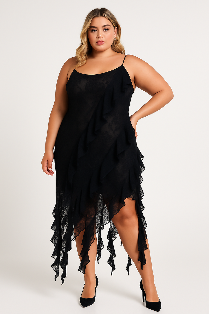 Plus Size Cascading Ruffle Dress in Desert-sand | Size: 3X by Bonton Plus Size Cascading Ruffle Dress in Desert-sand | Size: 3X by Bonton