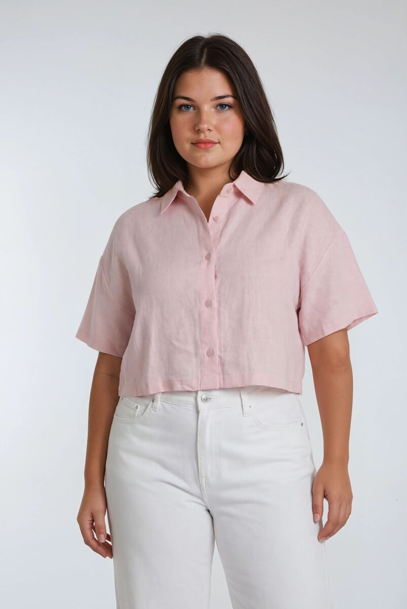 pink dress shirt women's plus size Plus Size Women's Spring/Summer Dropped Shoulder Long Sleeve Single-Breasted Casual Pocket Pink Shirt