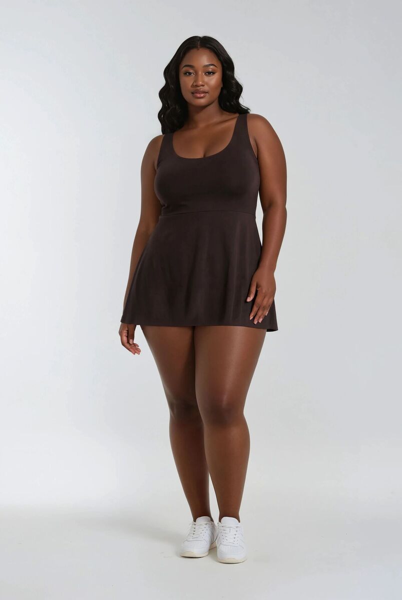 Plus Size Crisscross Halter Romper Dress DARK BROWN / 3X Plus Size Crisscross Halter Romper Dress DARK BROWN / 3X