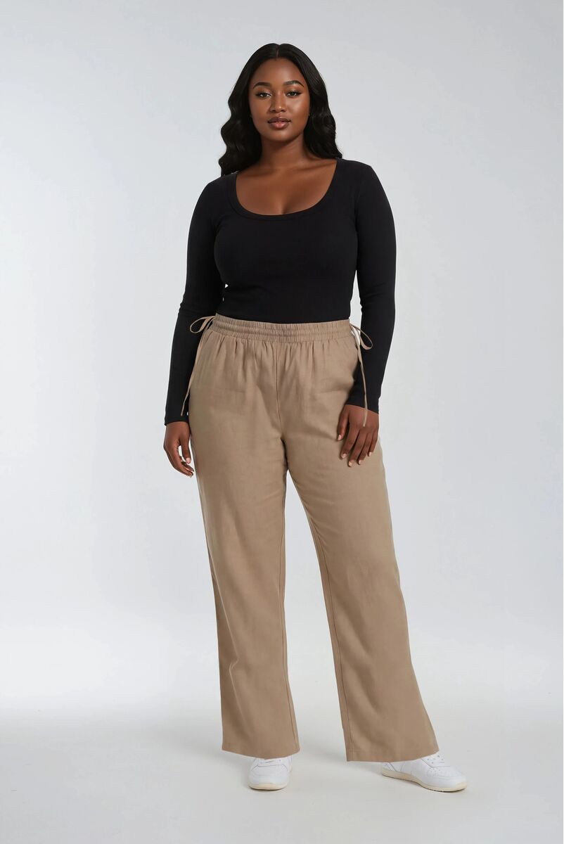Plus Size Wide-Leg Side-Drawstring Pants SAFARI / 0X