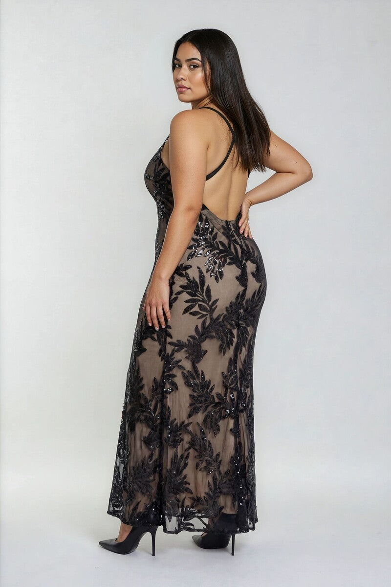 Plus Size Embroidered Sequin Dress