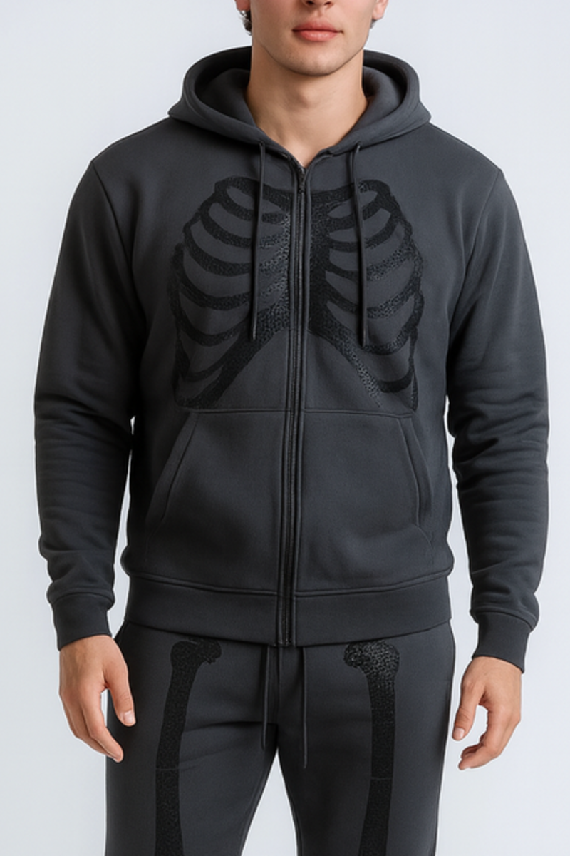 Skeleton Graphic Zip-Up Hoodie