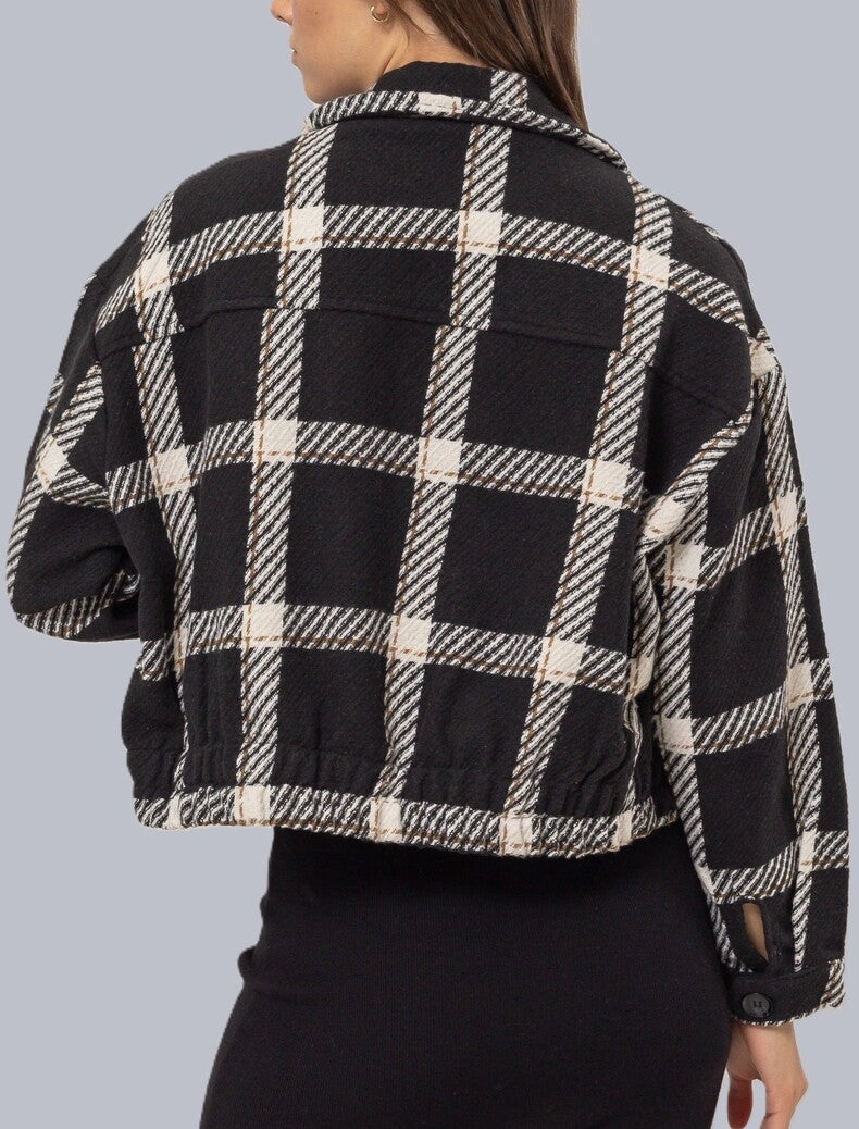 Plaid Double-Breasted Cropped Jacket