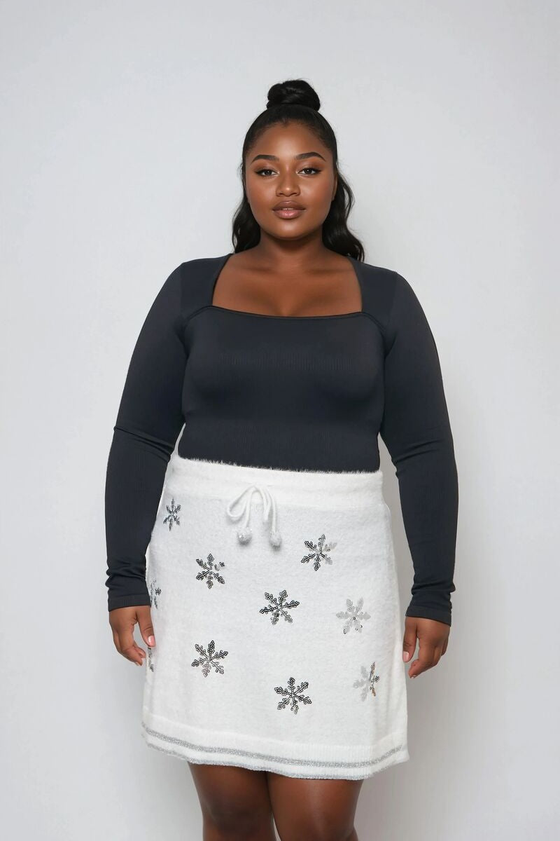 Plus Size Snowflake Knit A-Line Mini Skirt