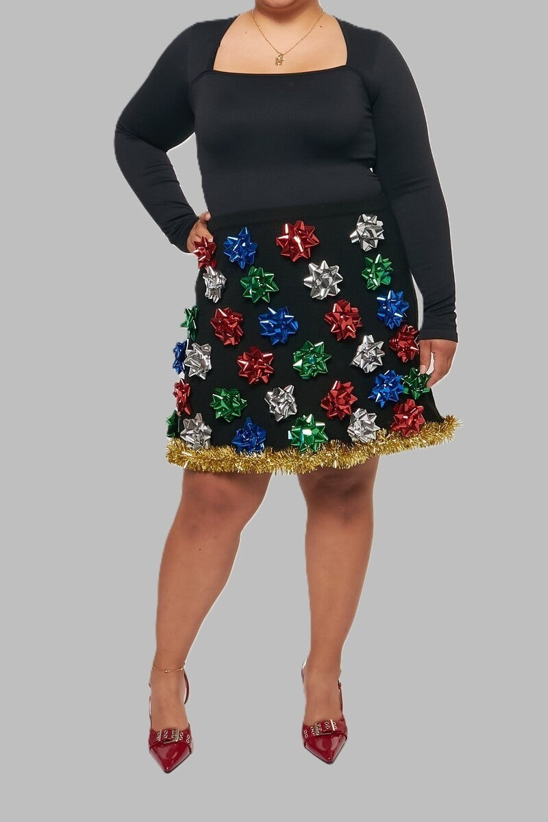 Plus Size Gift Bow Mini Skirt