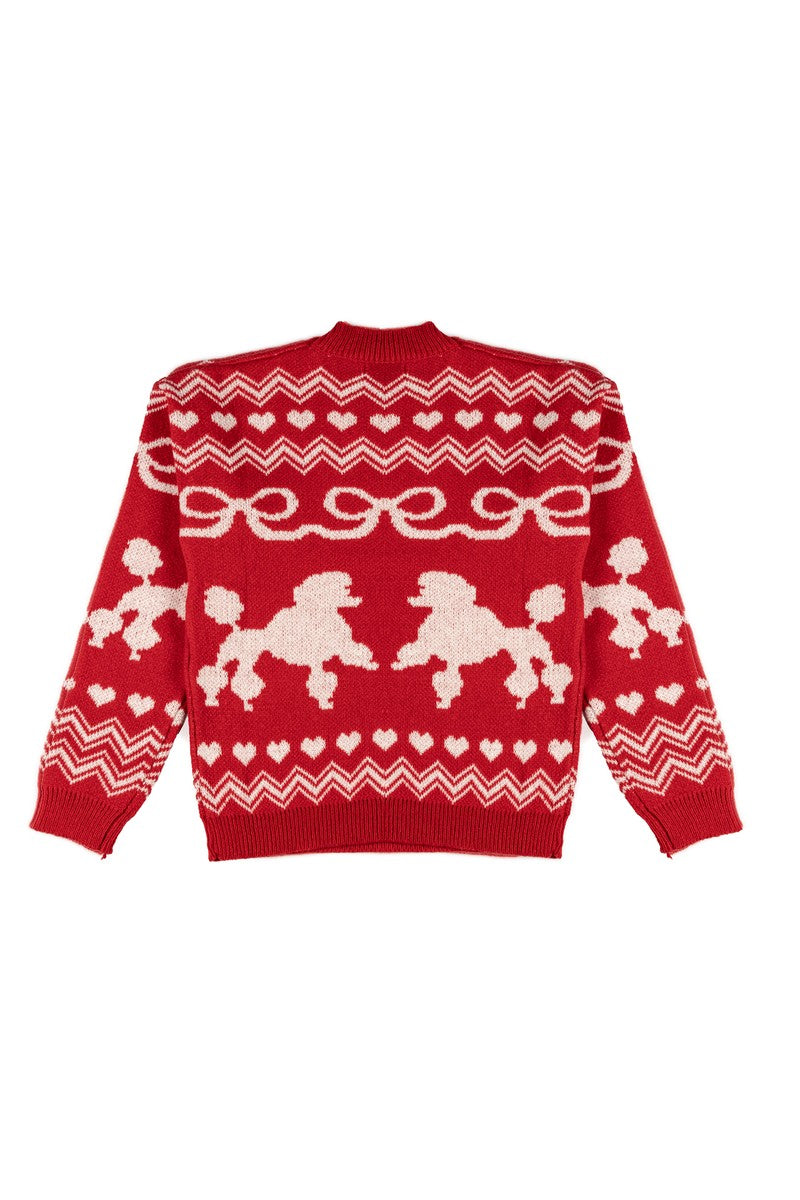 Poodle Pattern Fair Isle Knit Sweater
