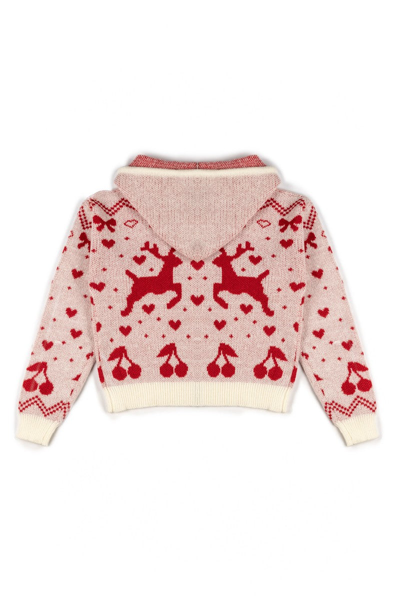 Reindeer Zip-Up Hoodie Sweater