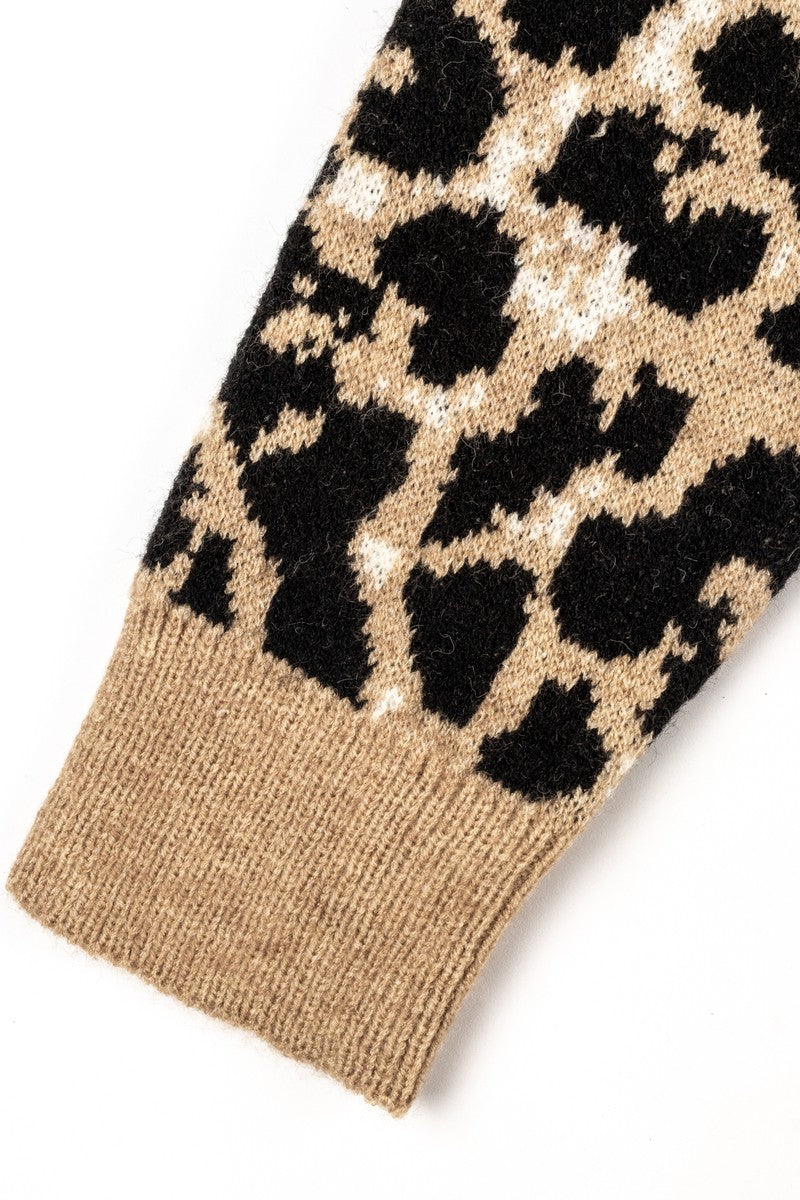 Leopard Lace-Up Bow Cardigan Sweater