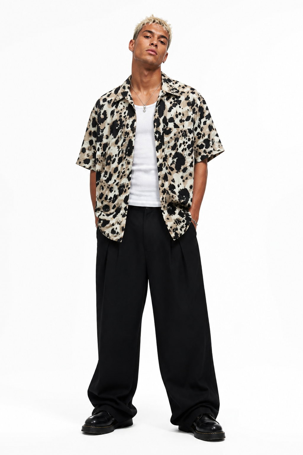 leopard print dress shirt Leopard Print Button-Front Shirt Leopard Print / XL