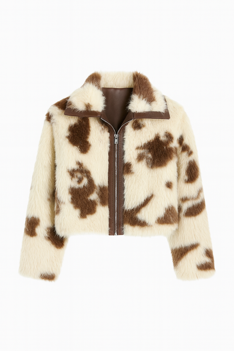 Faux Fur Cow Print Jacket