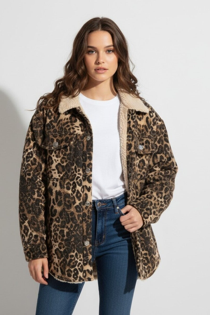 Leopard Print Faux Shearling Shacket
