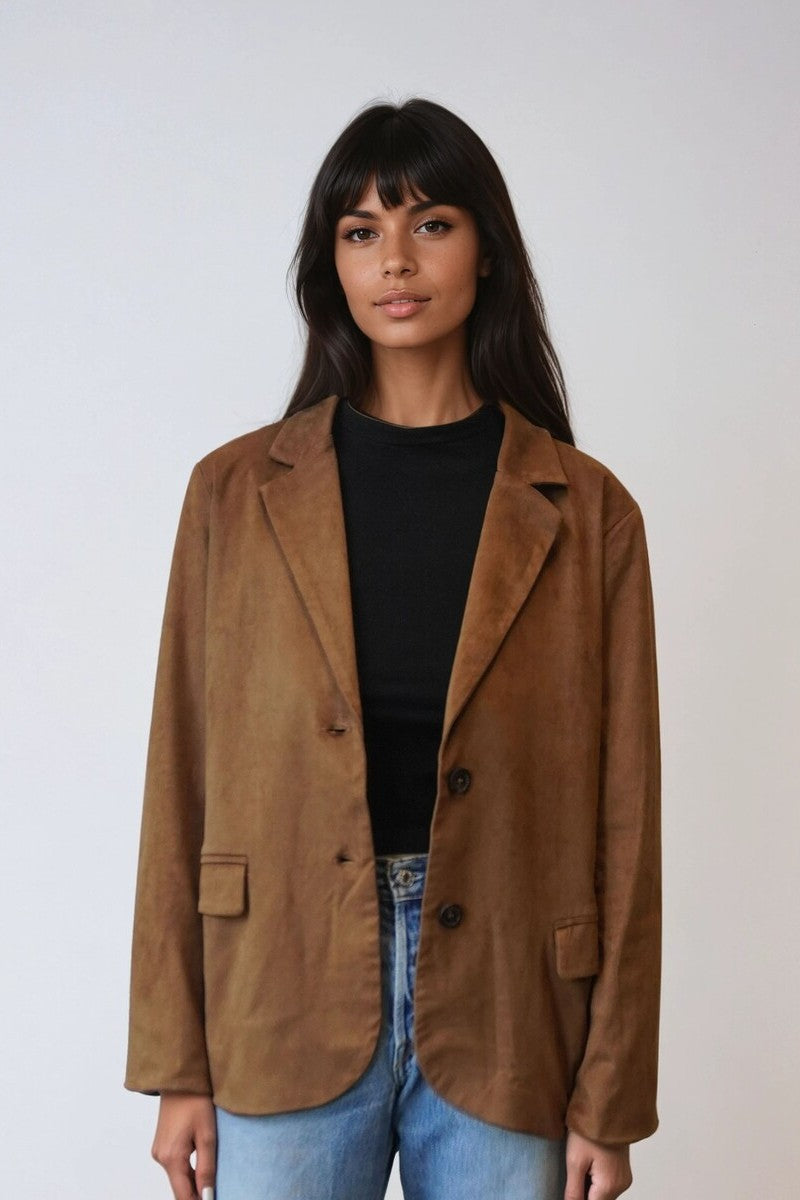 Faux Suede Button-Front Blazer Jacket