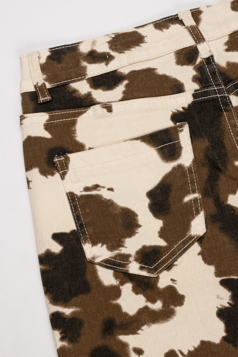 Cow Print Wide-Leg Jeans