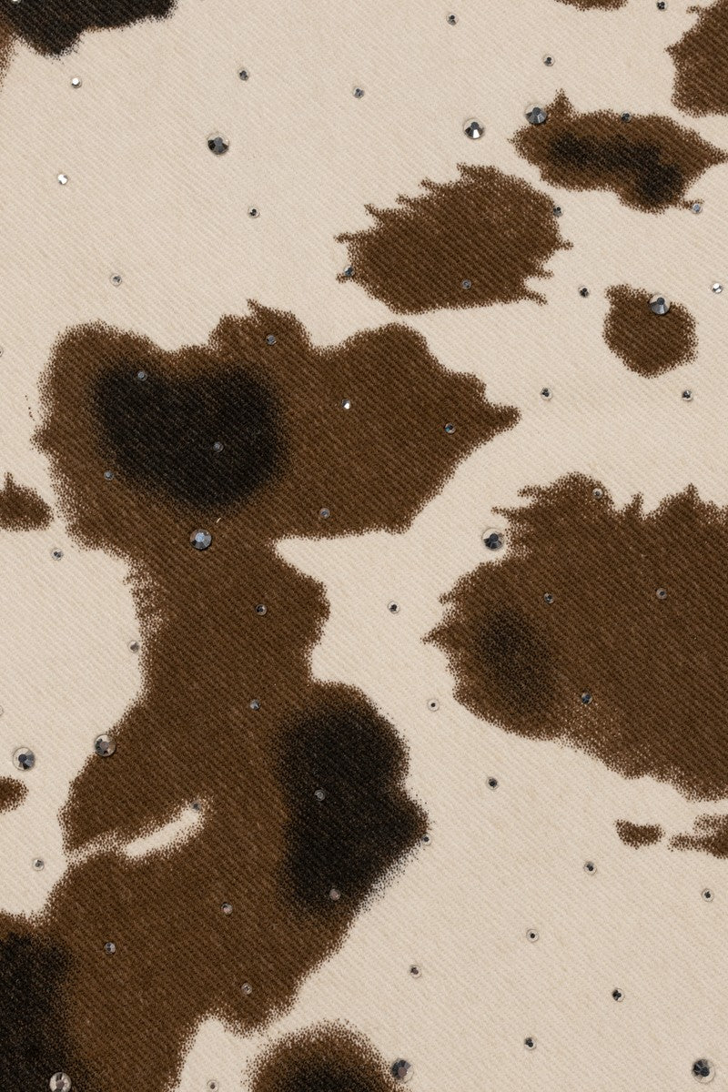 Cow Print Rhinestone Wide-Leg Jeans