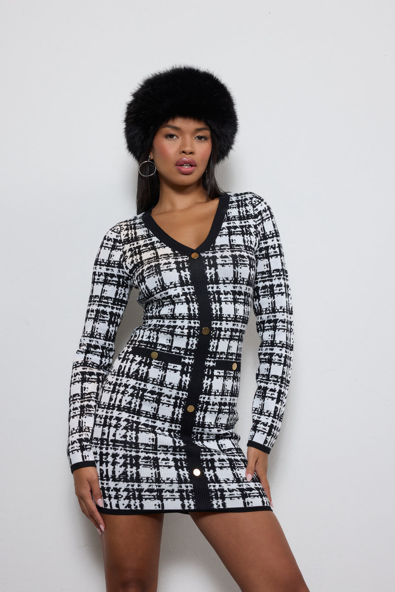 Jacquard Plaid Sweater Dress