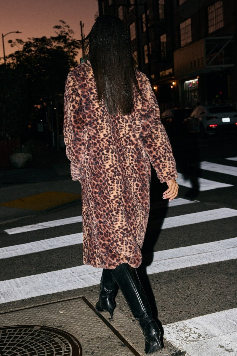 Leopard Print Faux Fur Coat