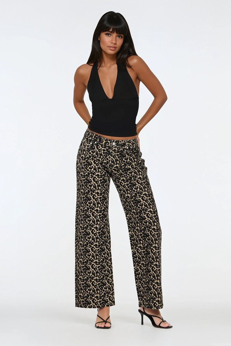 Leopard Print Low-Rise Wide-Leg Jeans