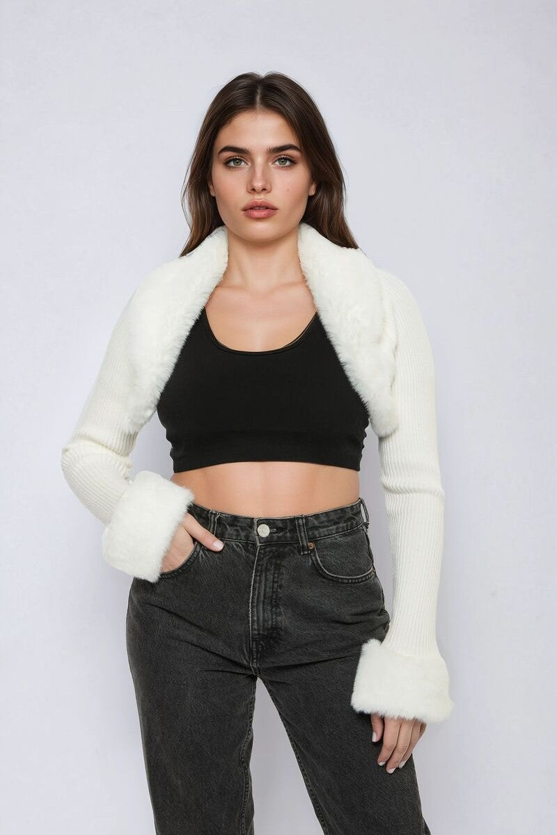 Faux Fur-Trim Bolero Sweater