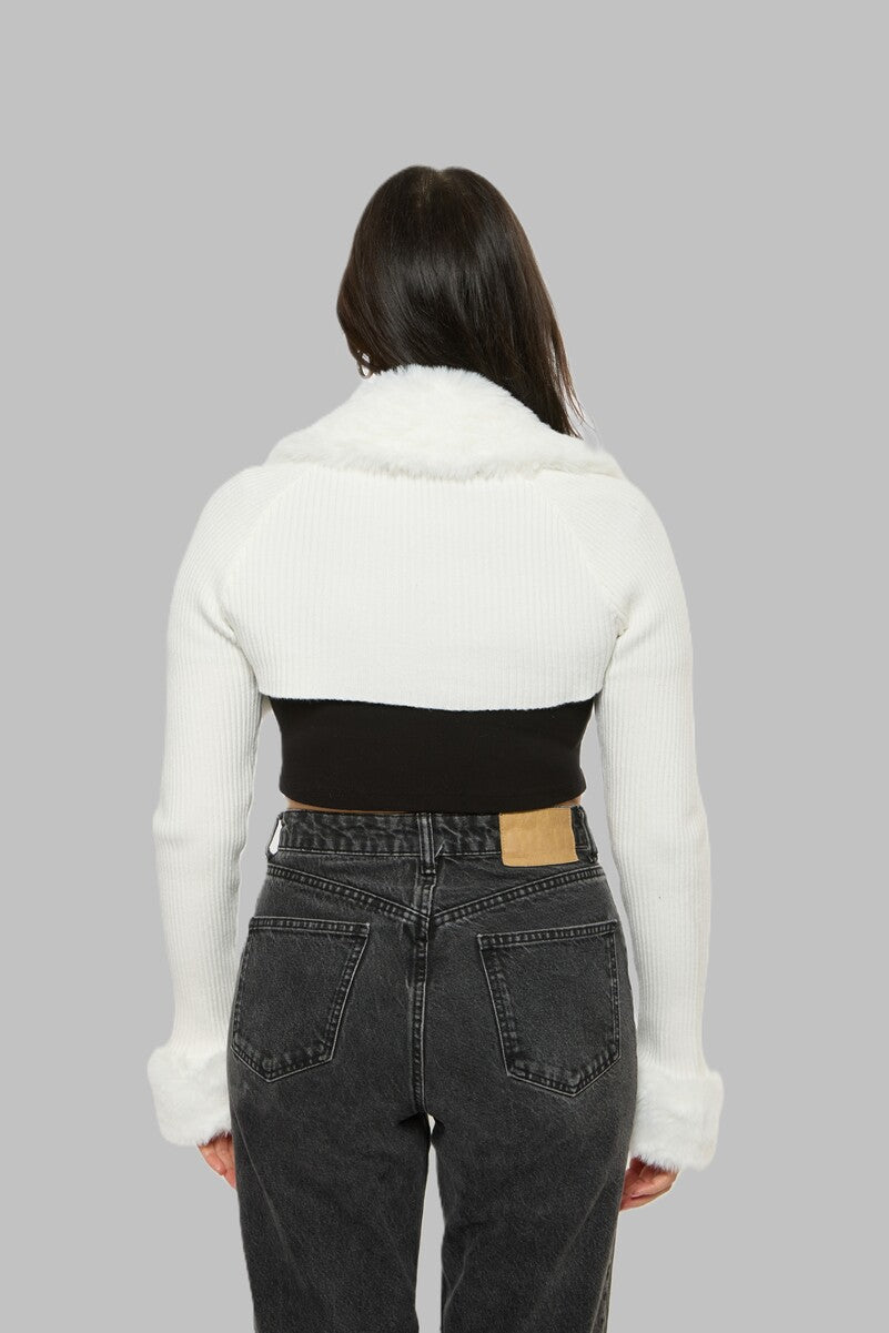 Faux Fur-Trim Bolero Sweater