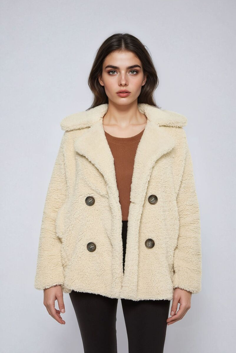Double-Breasted Faux Shearling Coat