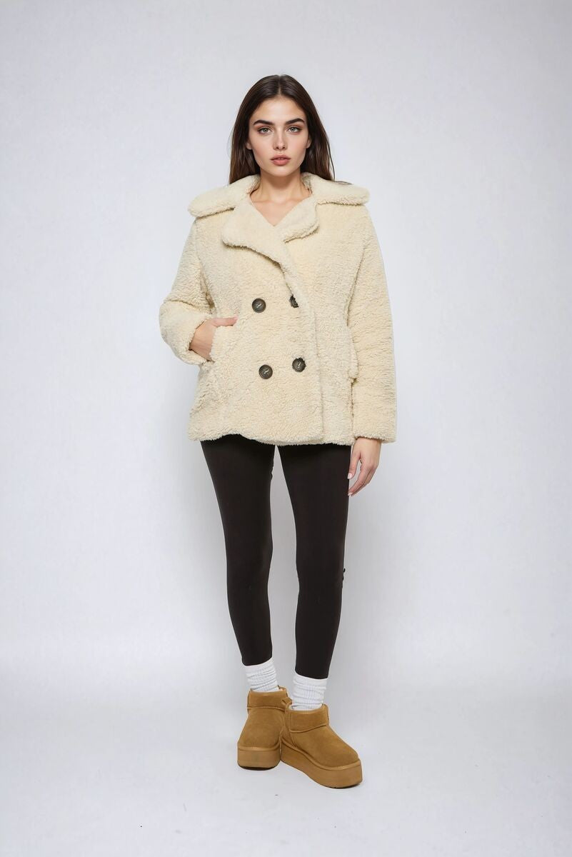 Double-Breasted Faux Shearling Coat