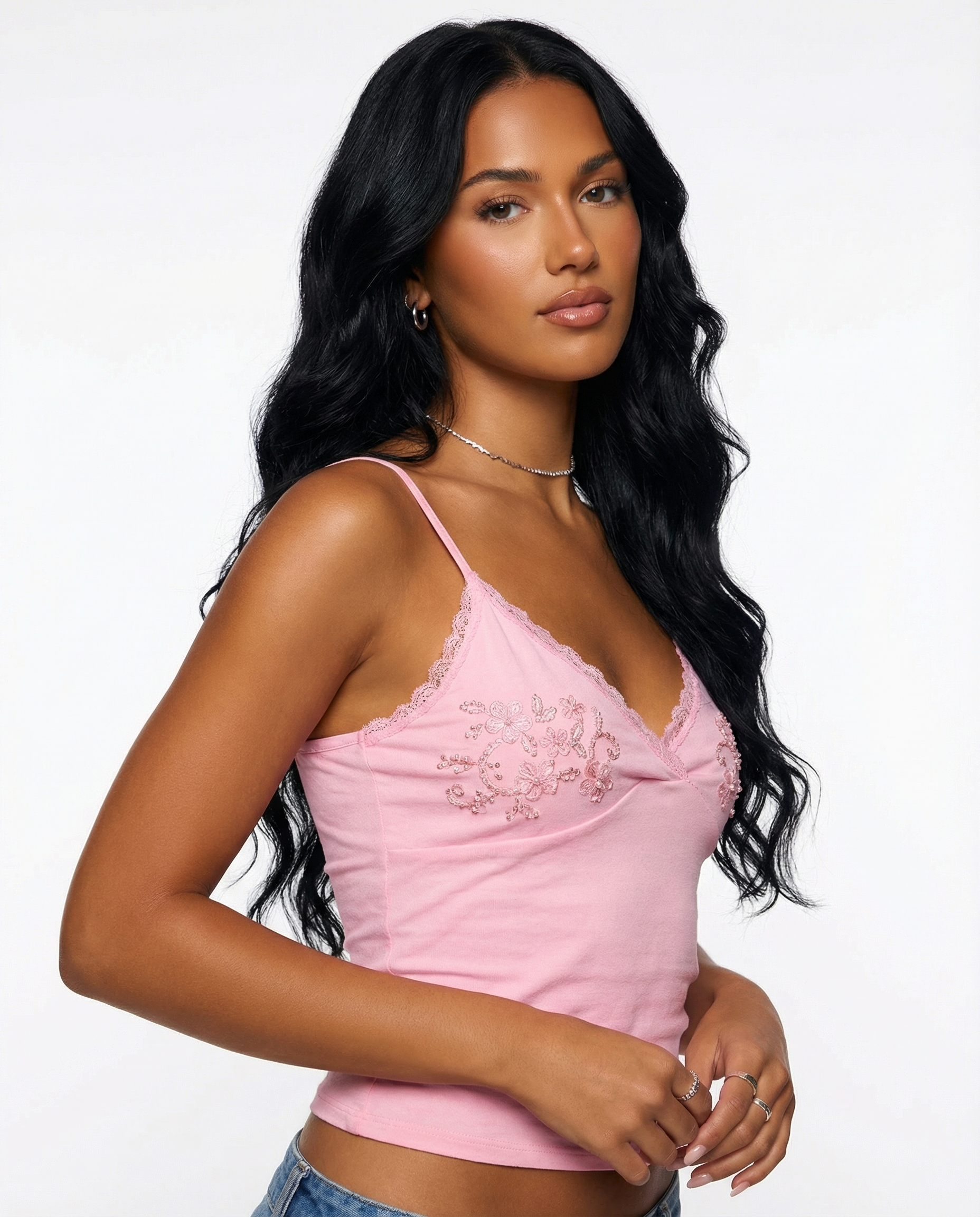 BEADED LACE TRIM TANK TOP BEADED LACE TRIM TANK TOP