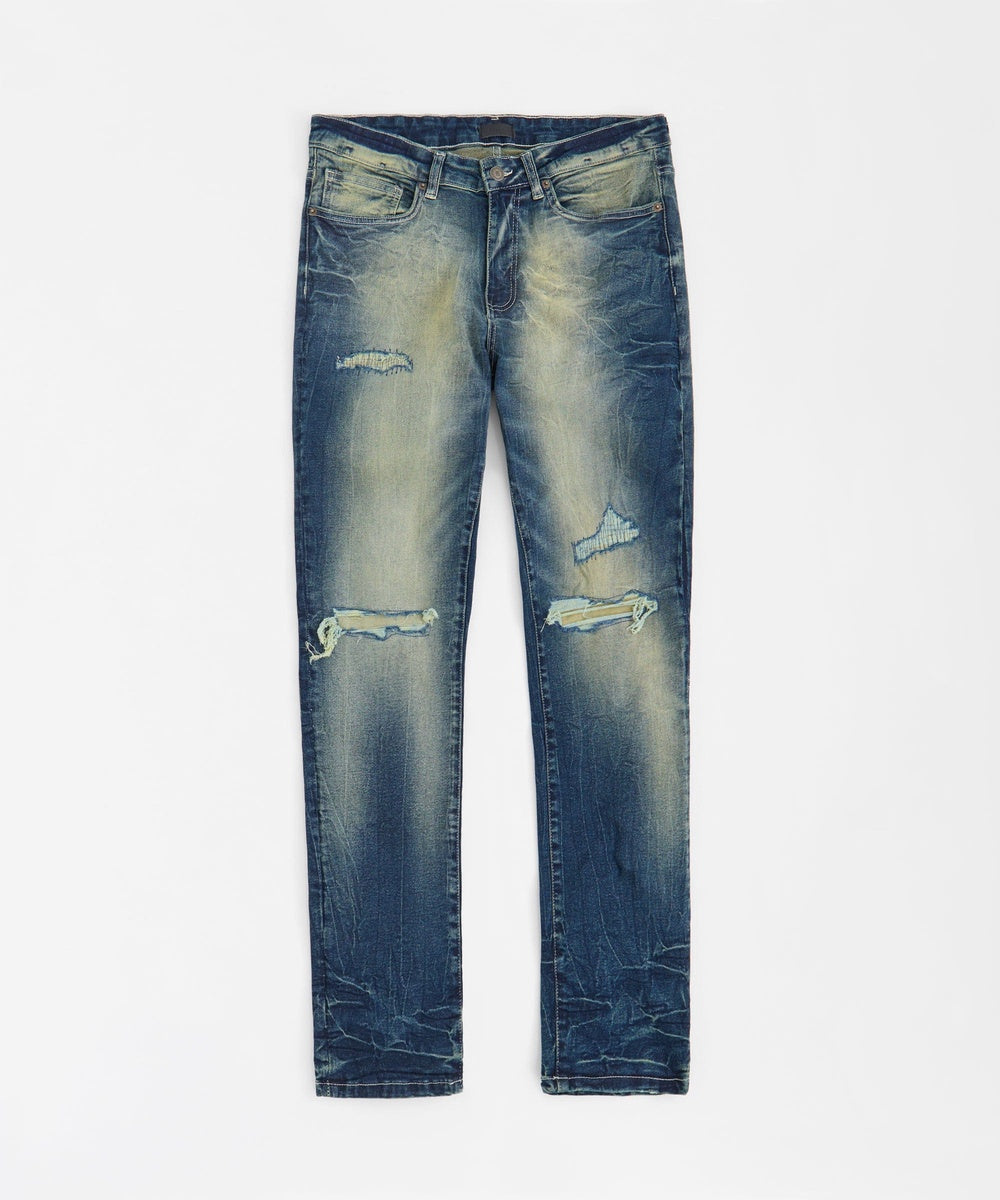 Skinny Rip and Repair Denim Pants - Medium Blue