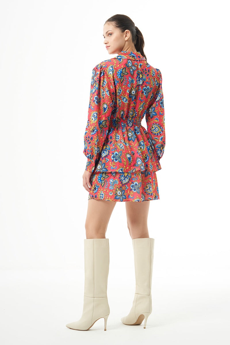 Long Sleve Flowy Mini Dress - Dress
