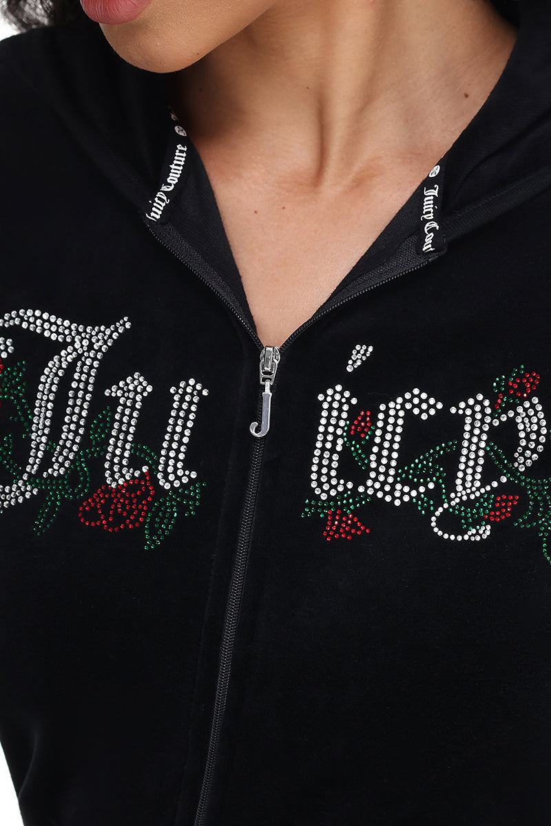 Juicy Roses Bling Cotton Velour Hoodie - Juicy Couture