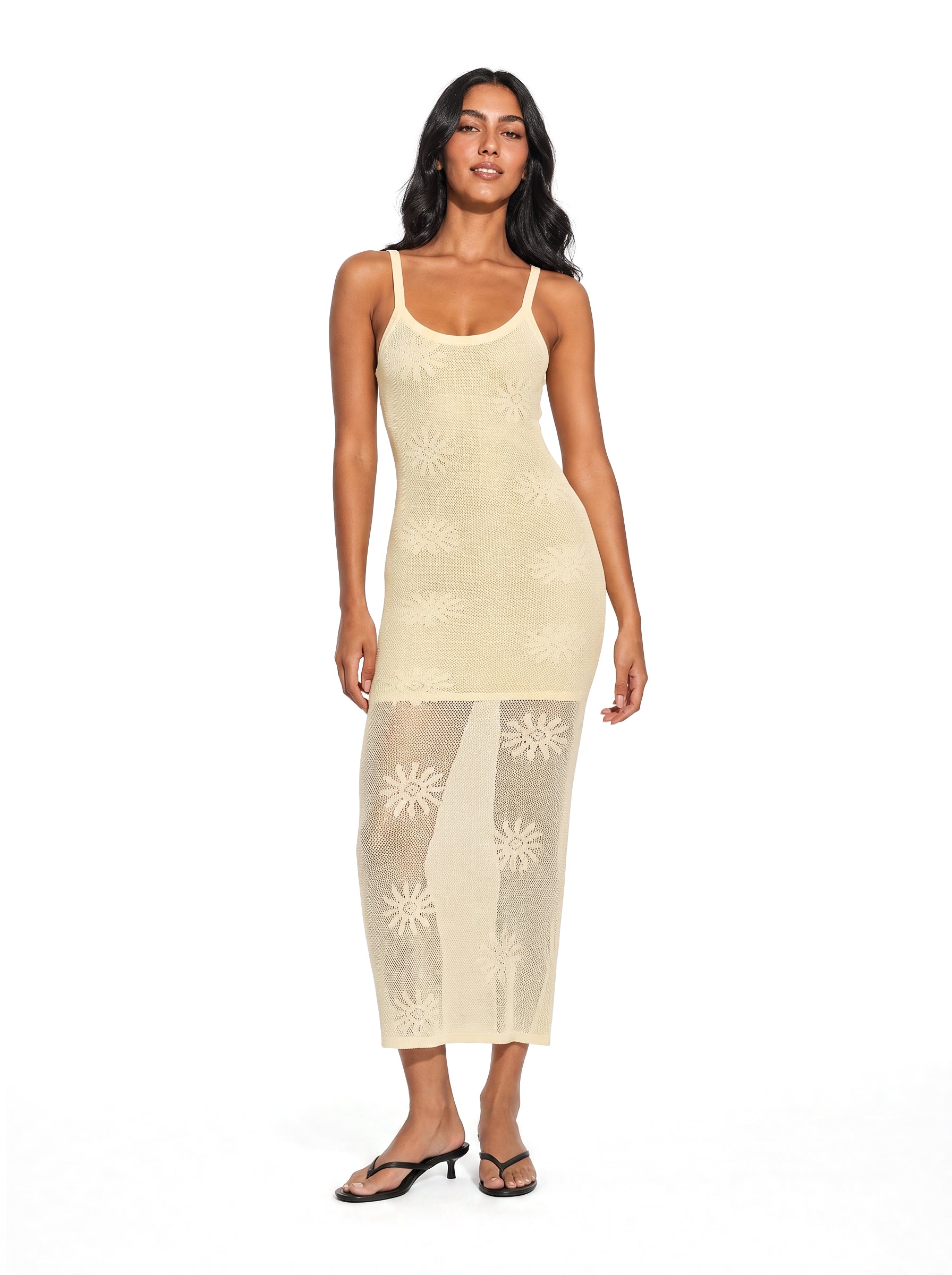 Women's Floral Open Knit Maxi Dress