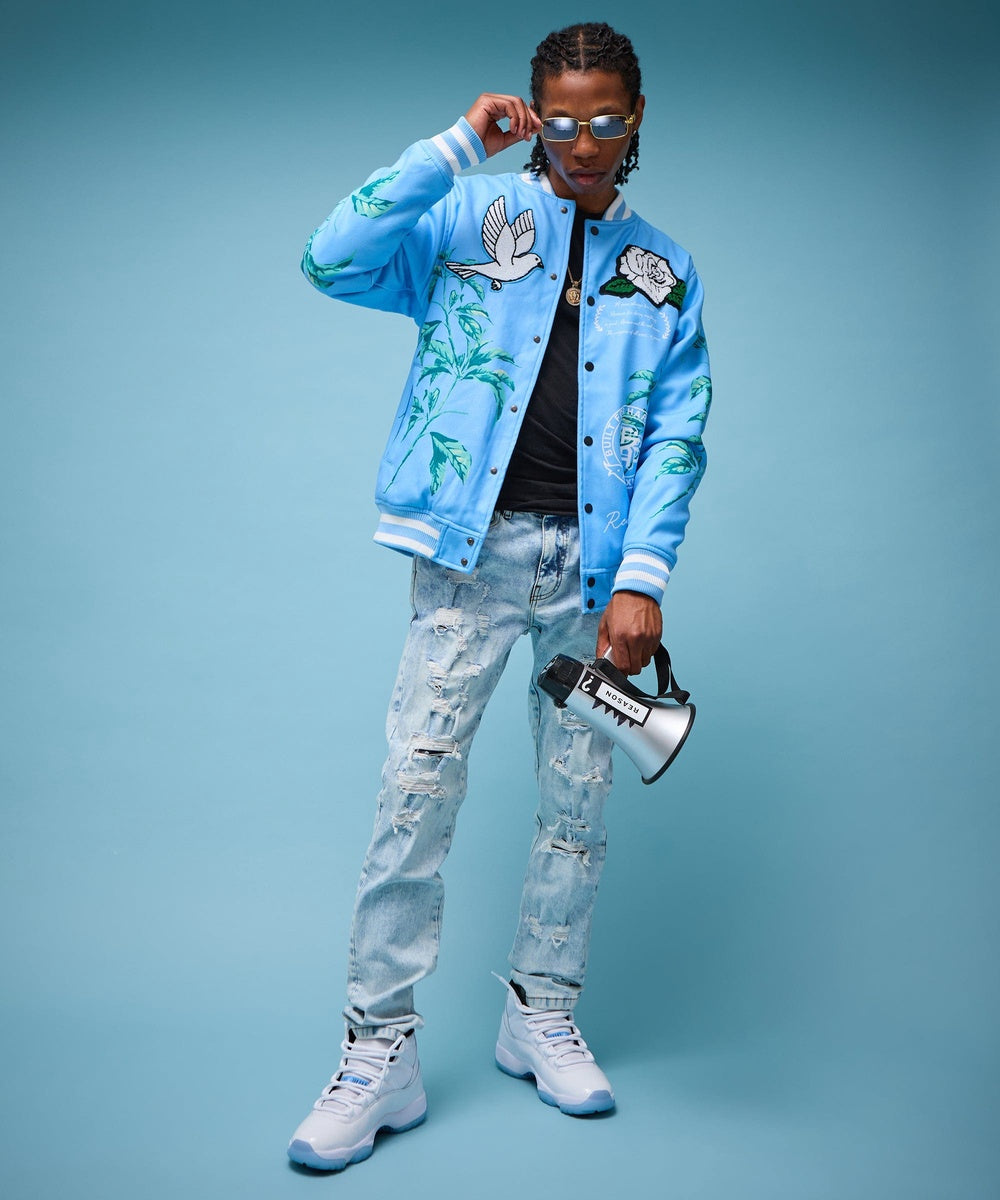 Dove Wool Varsity Jacket - Light Blue