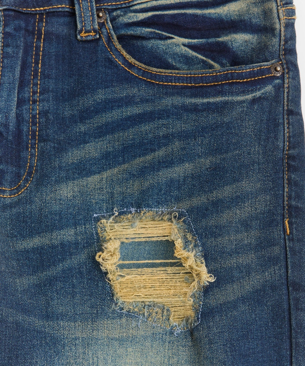 Men's Skinny Rip and Repair Denim Pants - Dark Blue