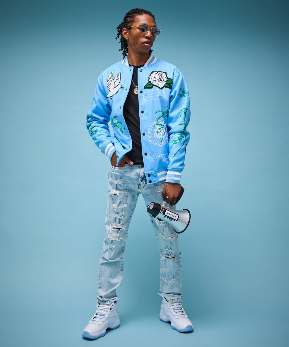 Dove Wool Varsity Jacket - Light Blue