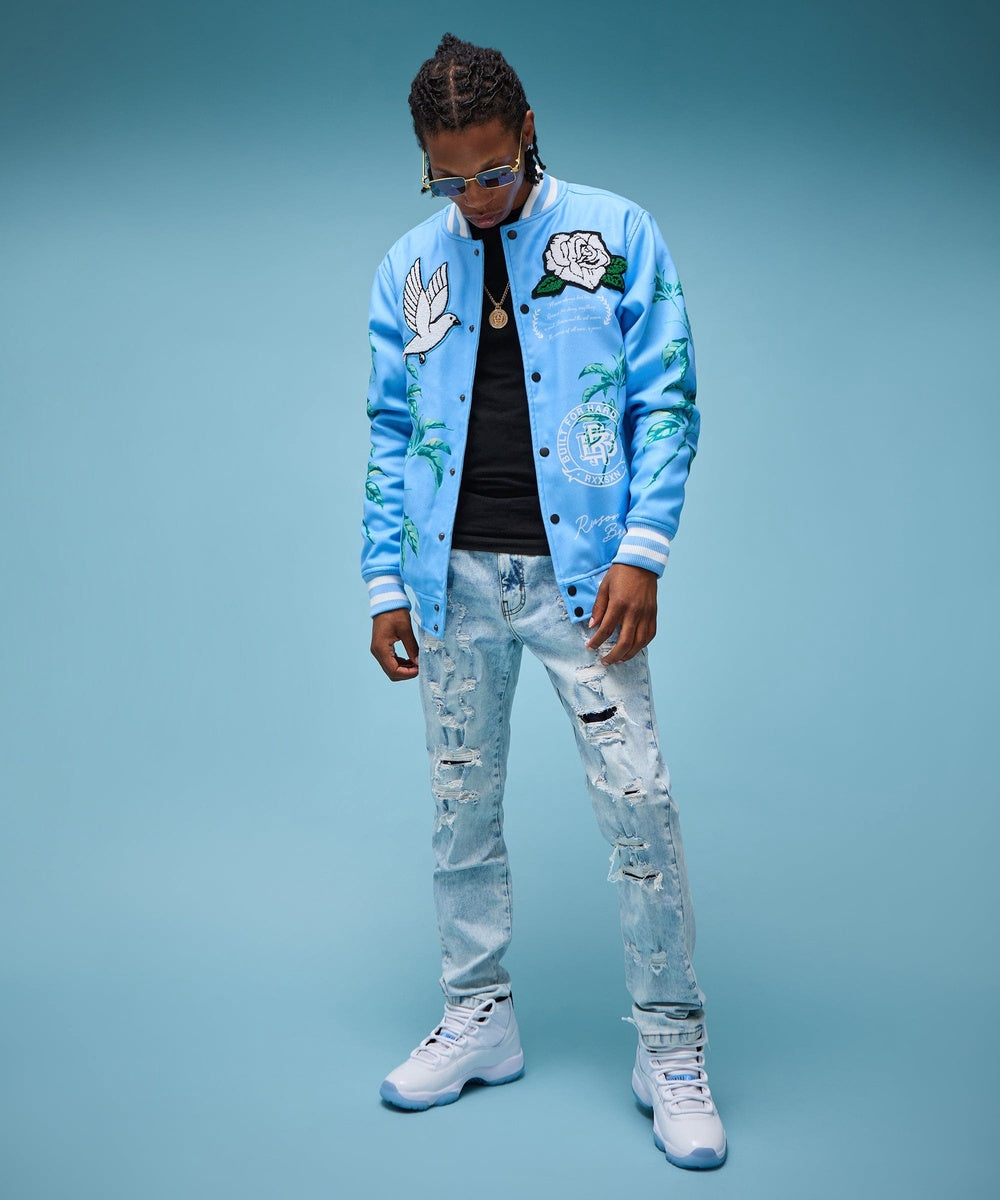 Dove Wool Varsity Jacket - Light Blue