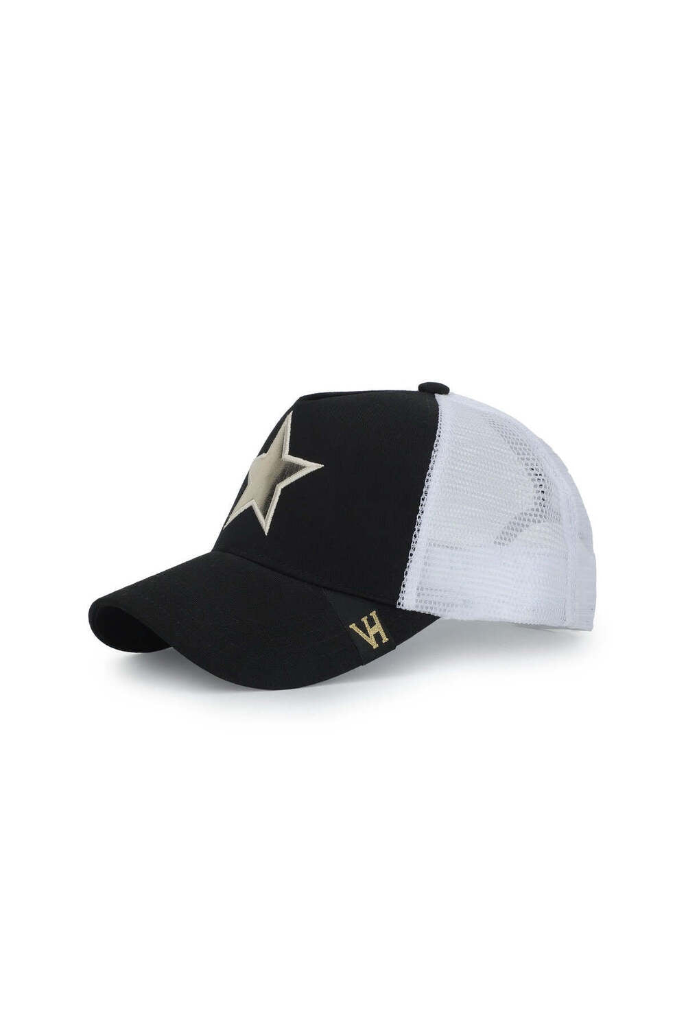 Vintage Havana Vintage Havana Trucker Hat for Women – White Mesh & Black Canvas Adjustable Cap With Washed Gold Star