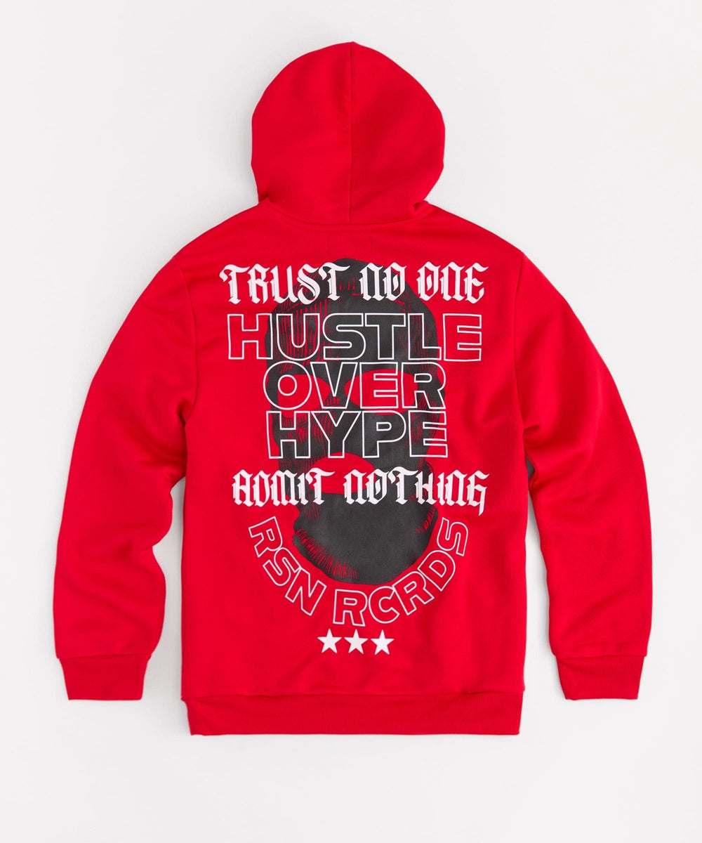Hustle Over Hype Embroidered Hoodie - Red