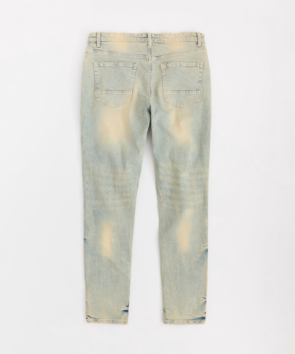 Skinny Fit Rip and Repair Washed Denim Pants - Light Blue